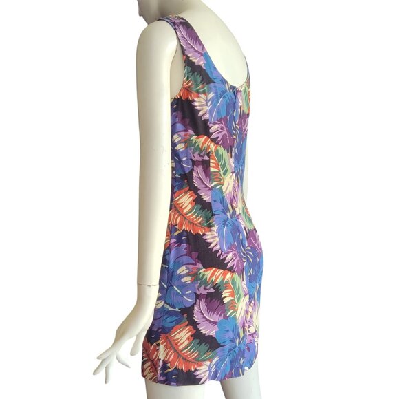 Vintage 90s RAMPAGE Tropical Print Mini Shift Tank Sun Dress Siren Summer 3 XS - Picture 4 of 8